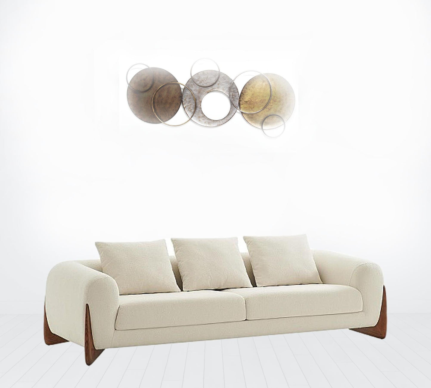 100" Cream Long Fabric and Walnut Wood Sofa