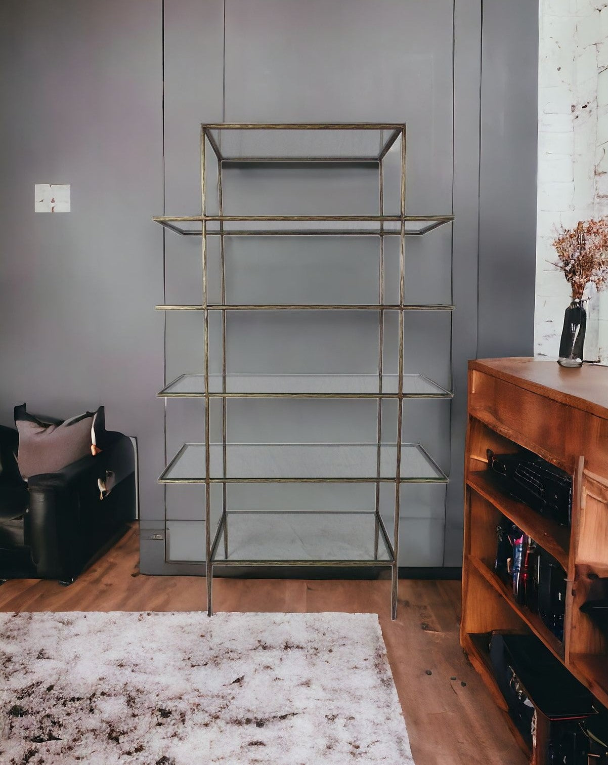 59" Clear And Gold Iron Five Tier Etagere Bookcase