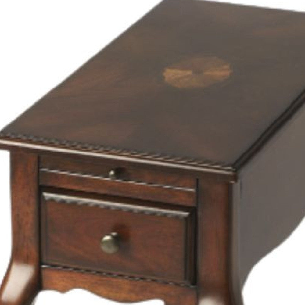 25" Cherry Brown Solid And Manufactured Wood Rectangular End Table With Drawer