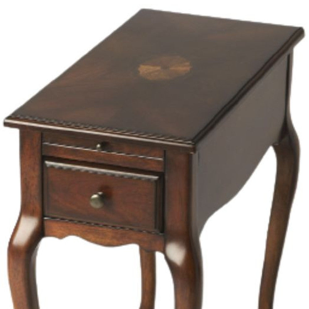 25" Cherry Brown Solid And Manufactured Wood Rectangular End Table With Drawer