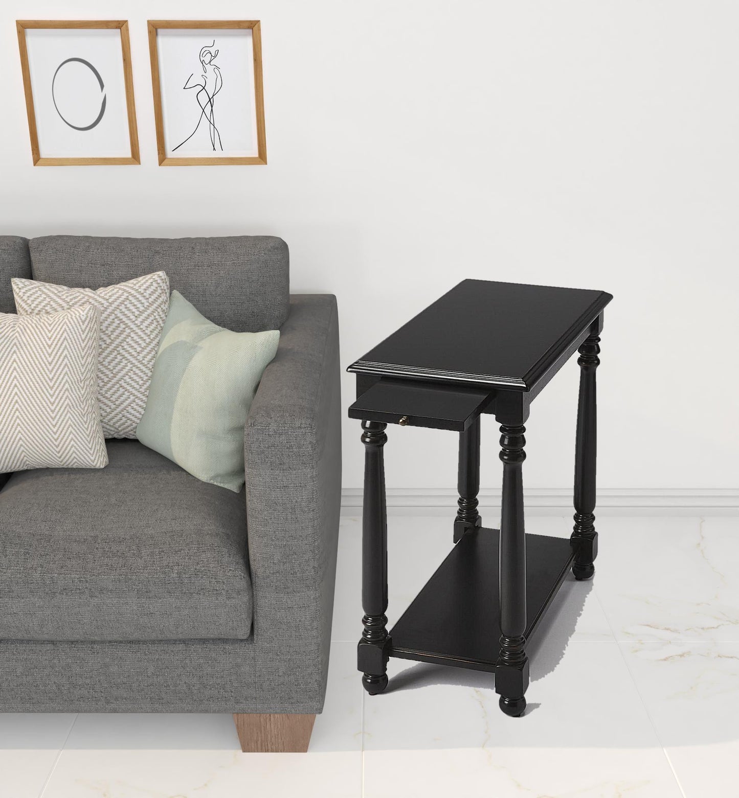 24" Black Manufactured Wood Rectangular End Table With Shelf