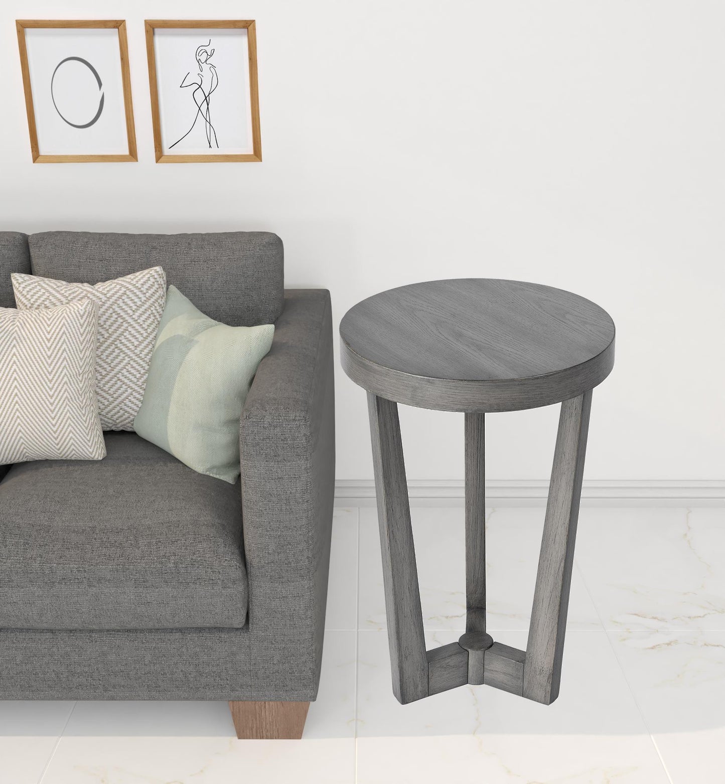 24" Gray Manufactured Wood Round End Table