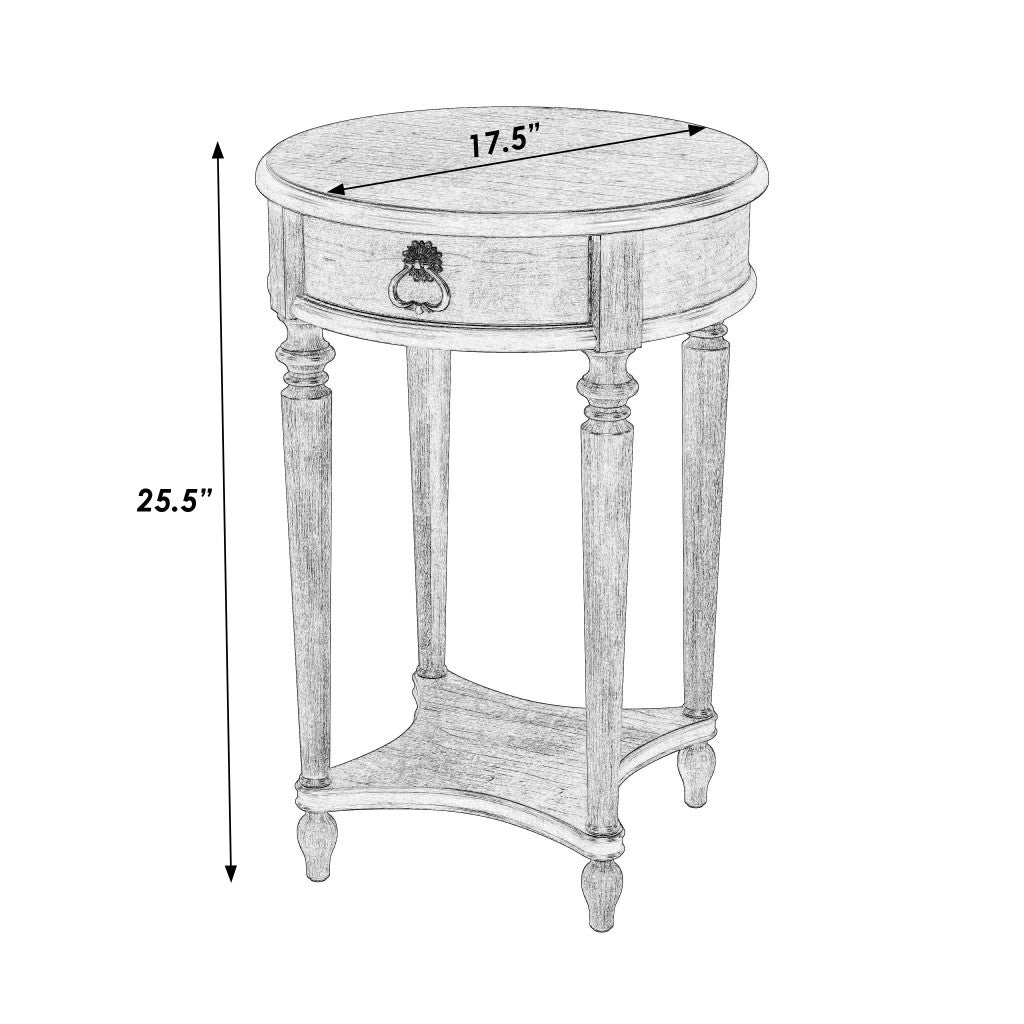 26" Cherry Solid And Manufactured Wood Round End Table With Drawer And Shelf