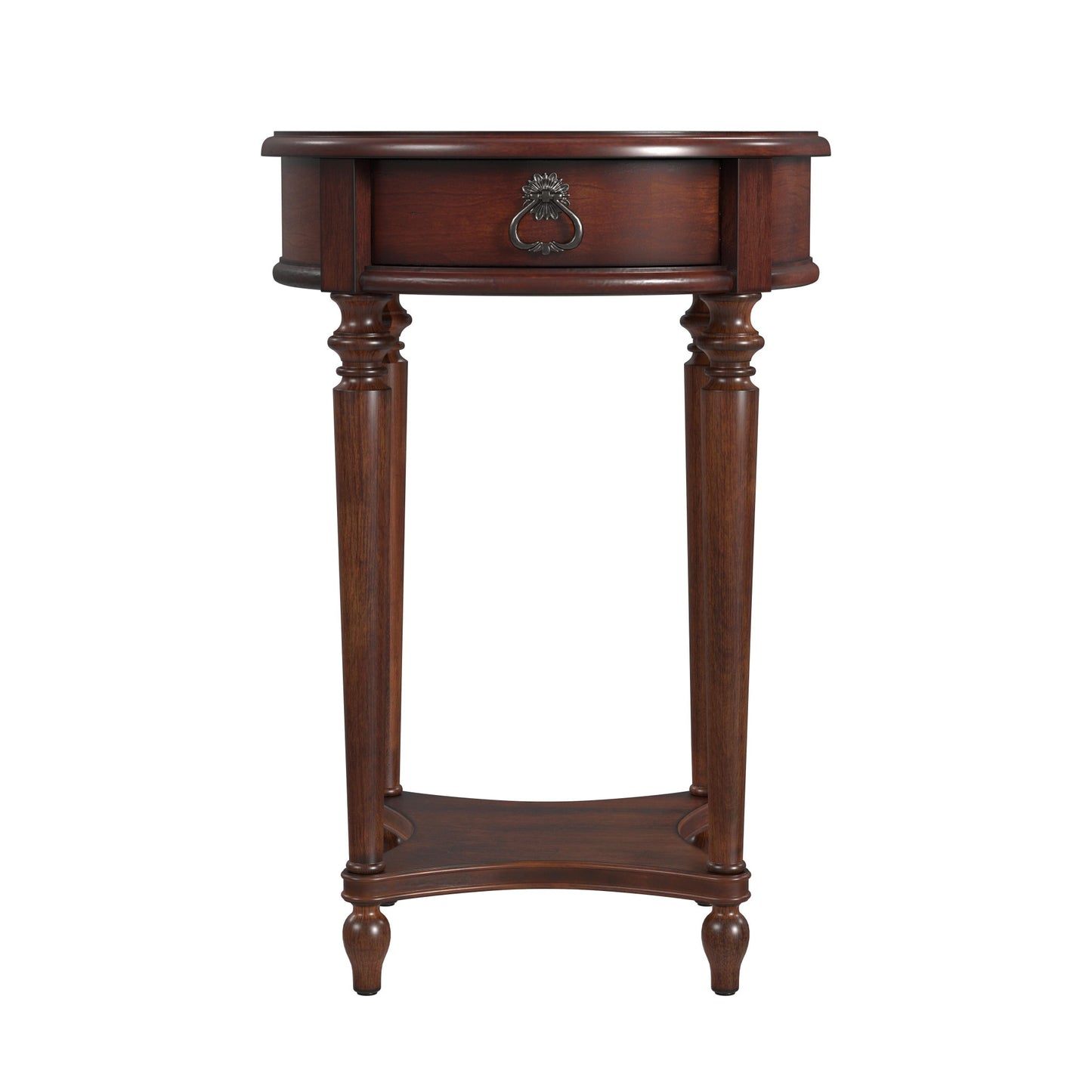 26" Cherry Solid And Manufactured Wood Round End Table With Drawer And Shelf