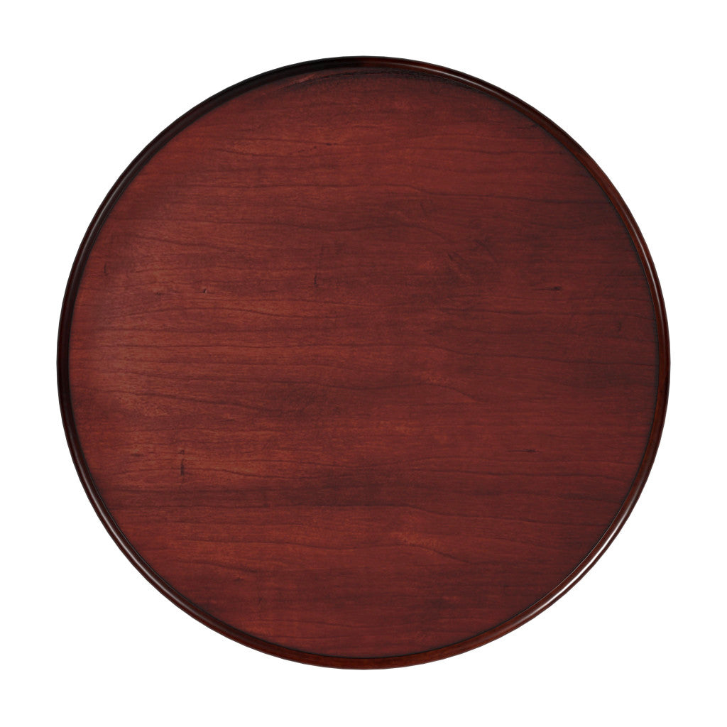 26" Cherry Solid And Manufactured Wood Round End Table With Drawer And Shelf