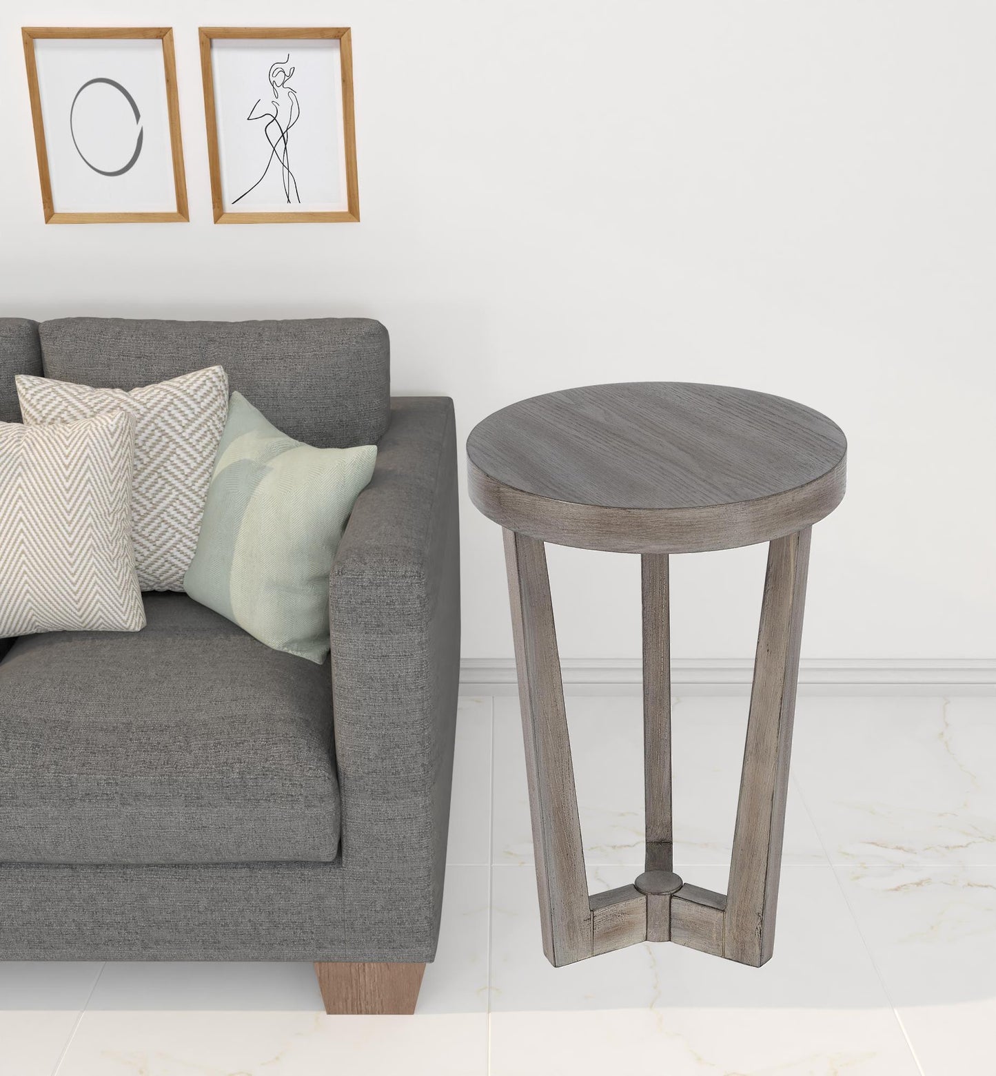 24" Gray Manufactured Wood Round End Table