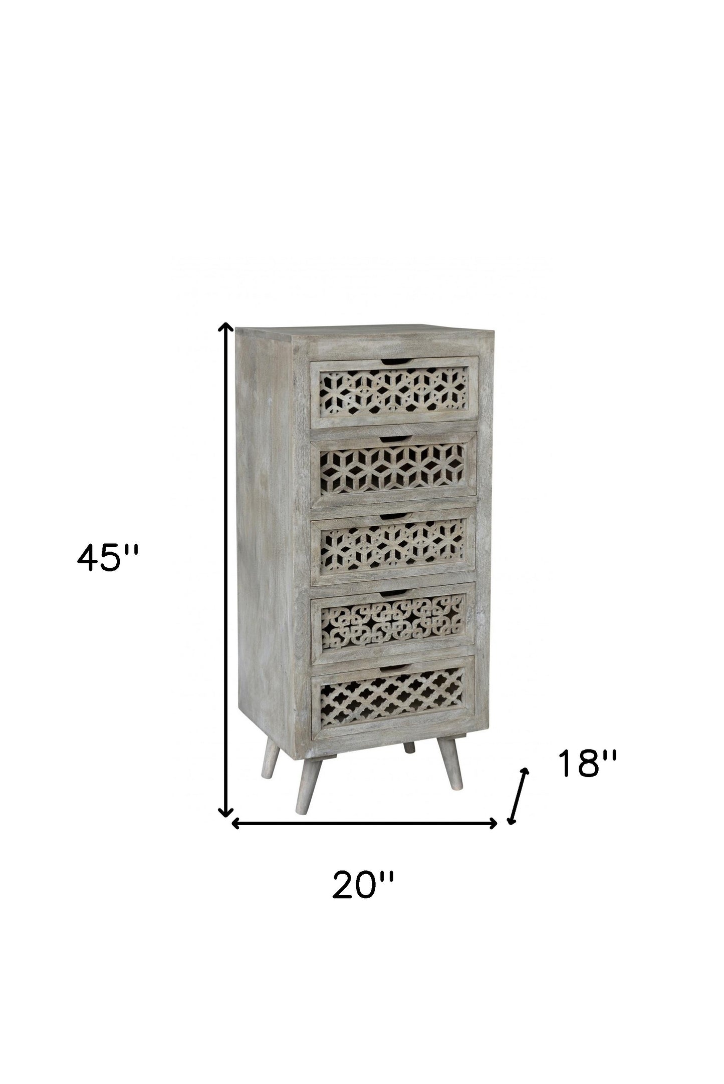 Halle 5-Drawer Hand-Carved Tall Chest in Gray