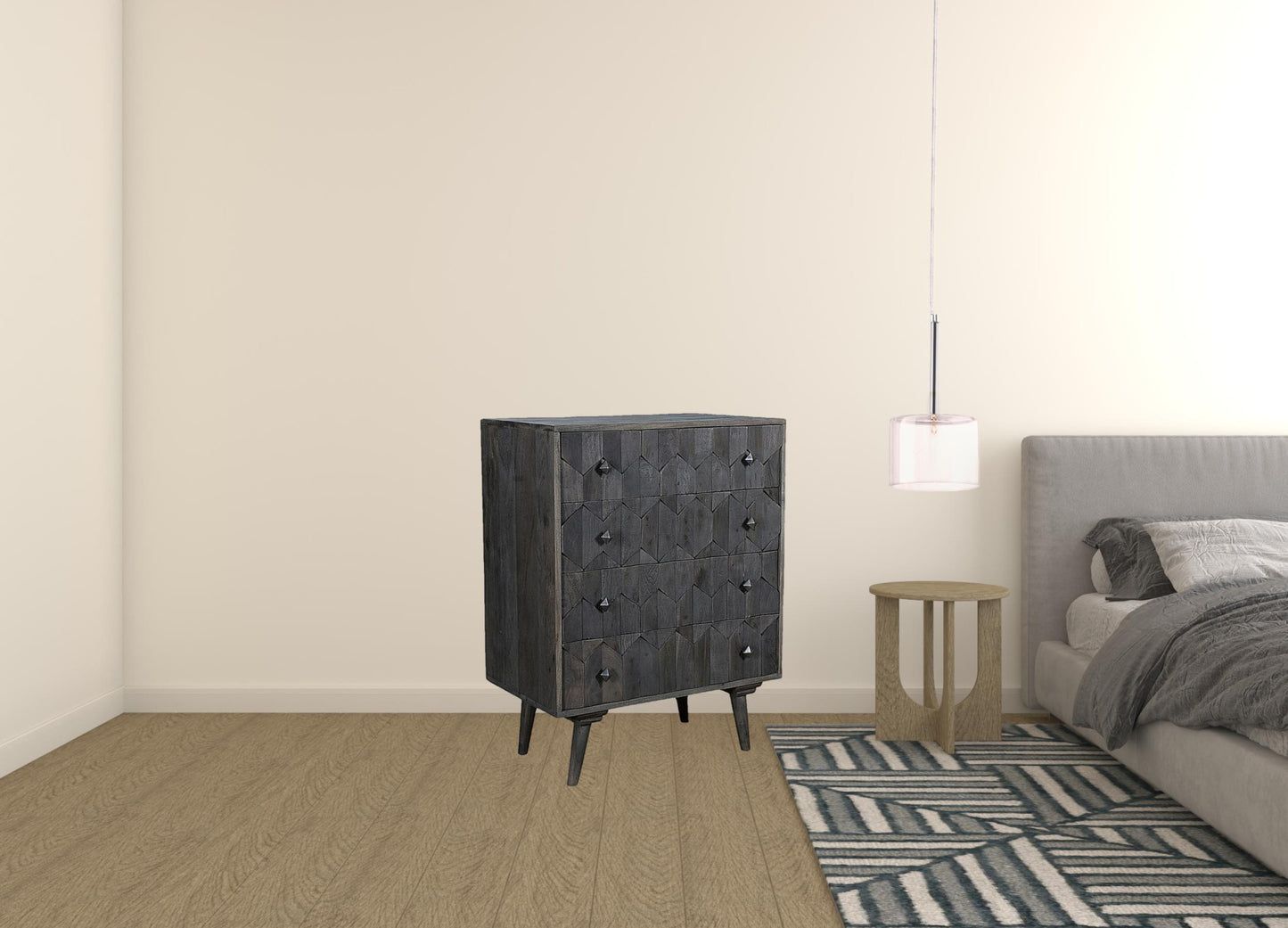 27" Dark Gray Solid Wood Four Drawer Dresser