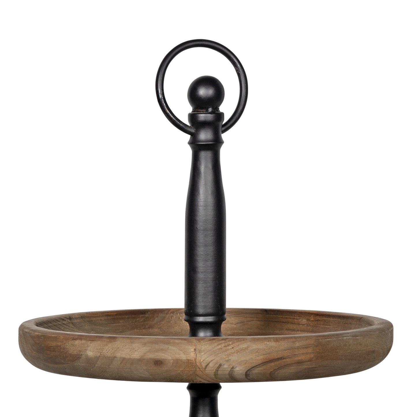 12" Dark Natural Wood Round Two Tier Solid Wood Tray