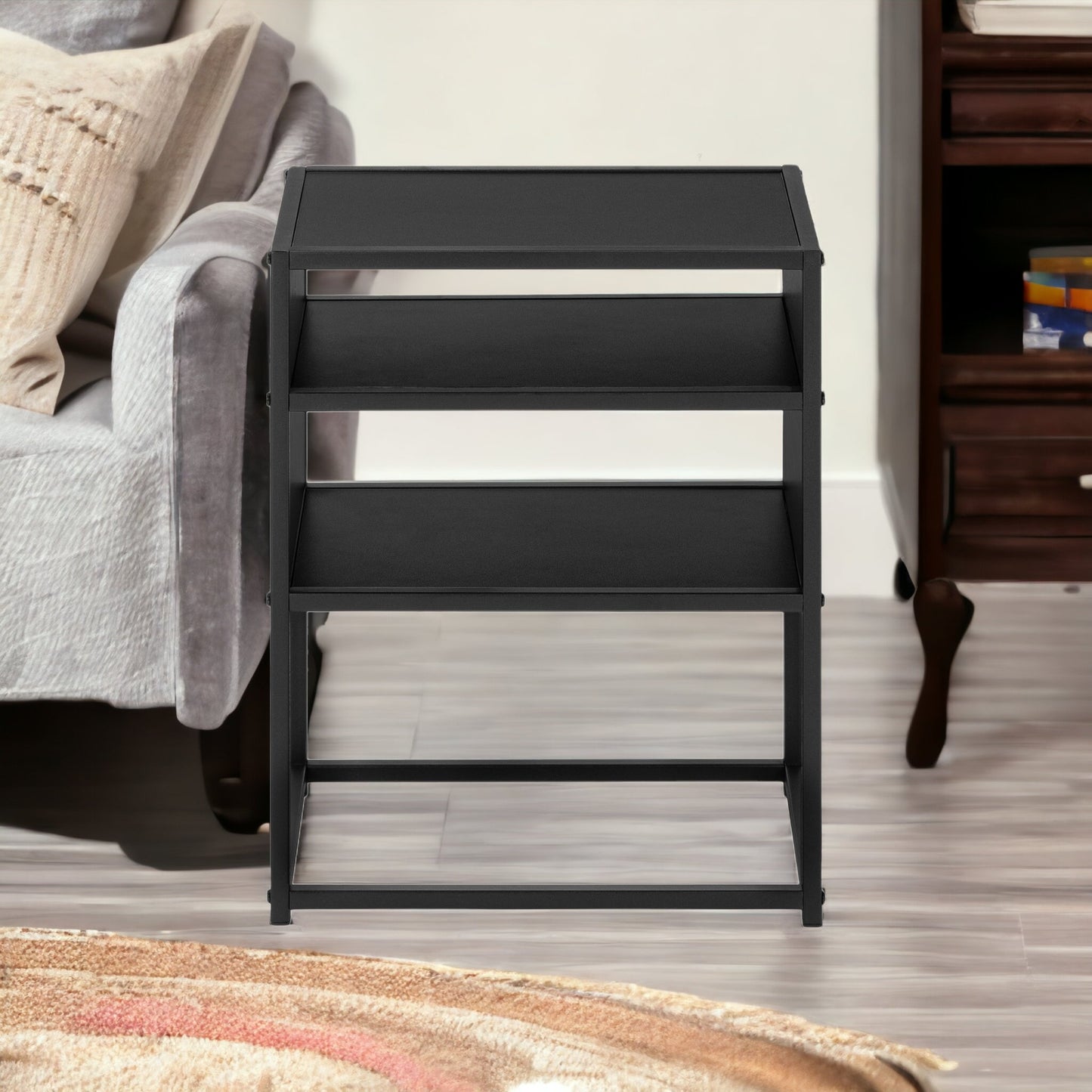 22" Black End Table With Two Shelves