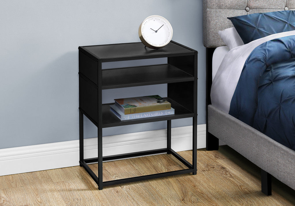 22" Black End Table With Two Shelves