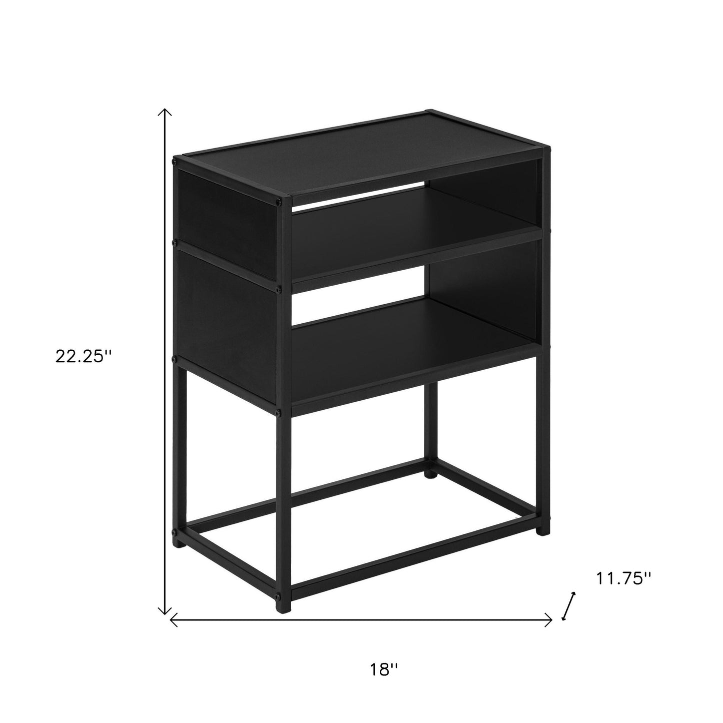 22" Black End Table With Two Shelves