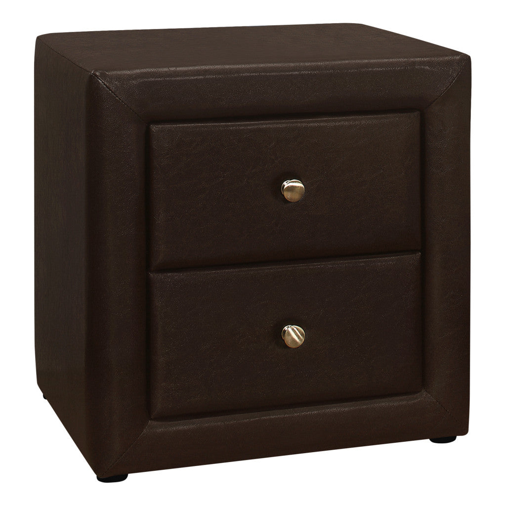 21" Brown Faux Leather Two Drawer Nightstand