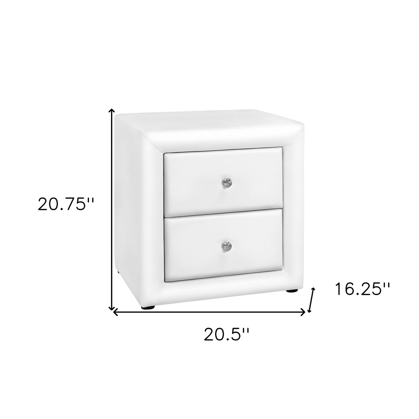 21" White Faux Leather Two Drawer Nightstand