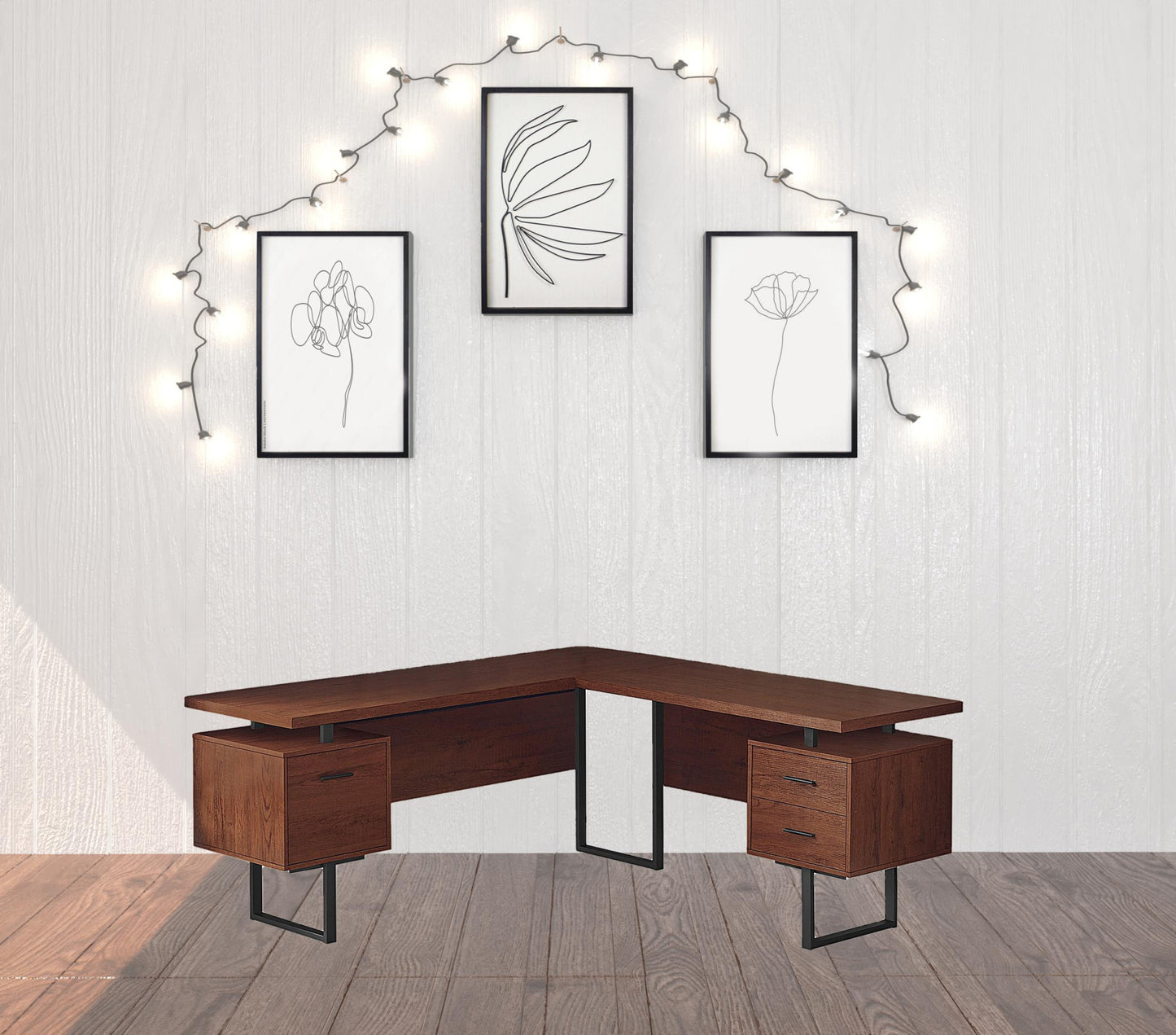 70" Brown And Black L Shape Computer Desk