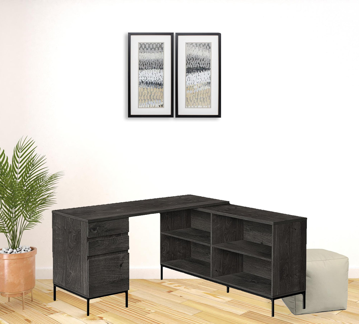 60" Dark Gray And Black Computer Desk