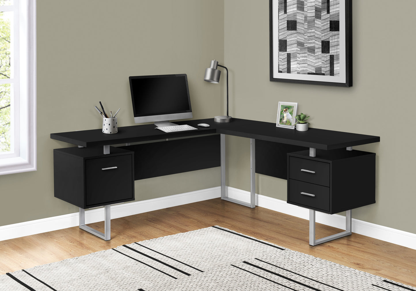 71" Black And Gray L Shape Computer Desk