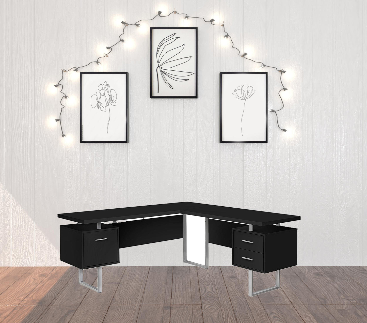71" Black And Gray L Shape Computer Desk