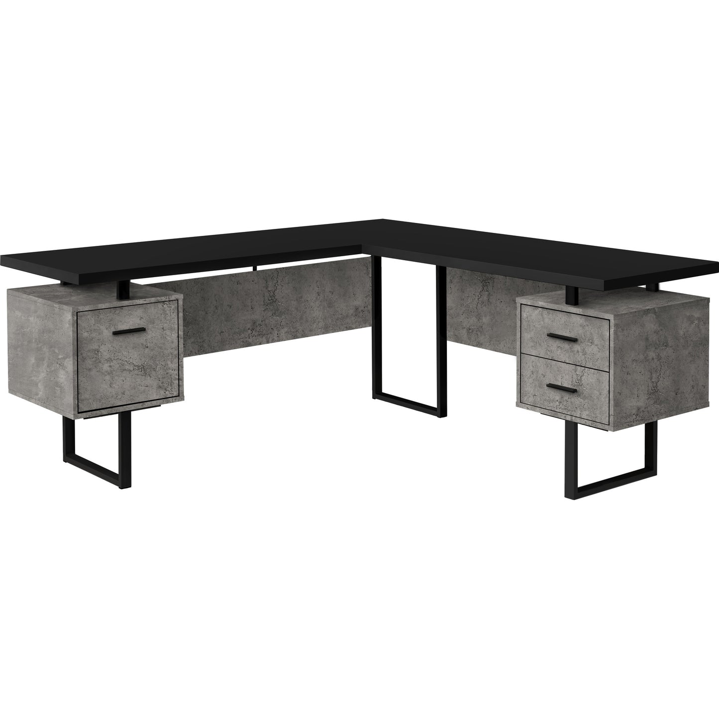 71" Black and Gray Faux L Shape Computer Desk