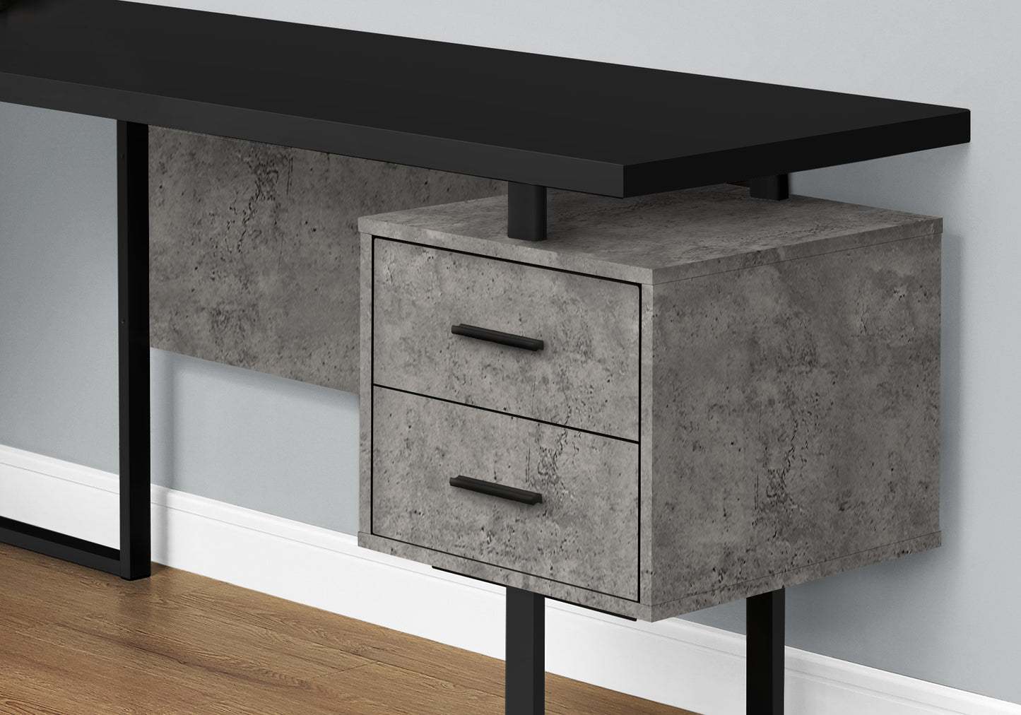 71" Black and Gray Faux L Shape Computer Desk