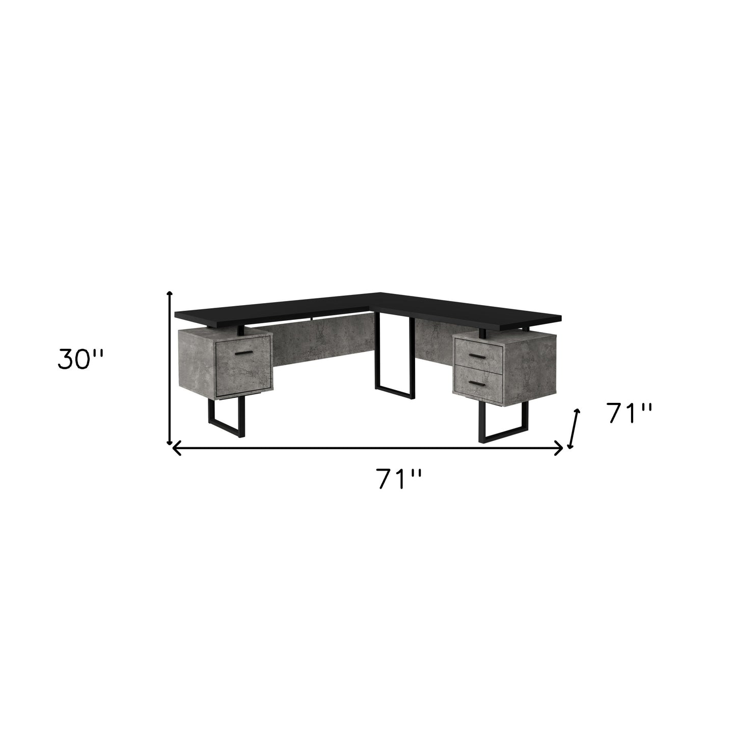 71" Black and Gray Faux L Shape Computer Desk