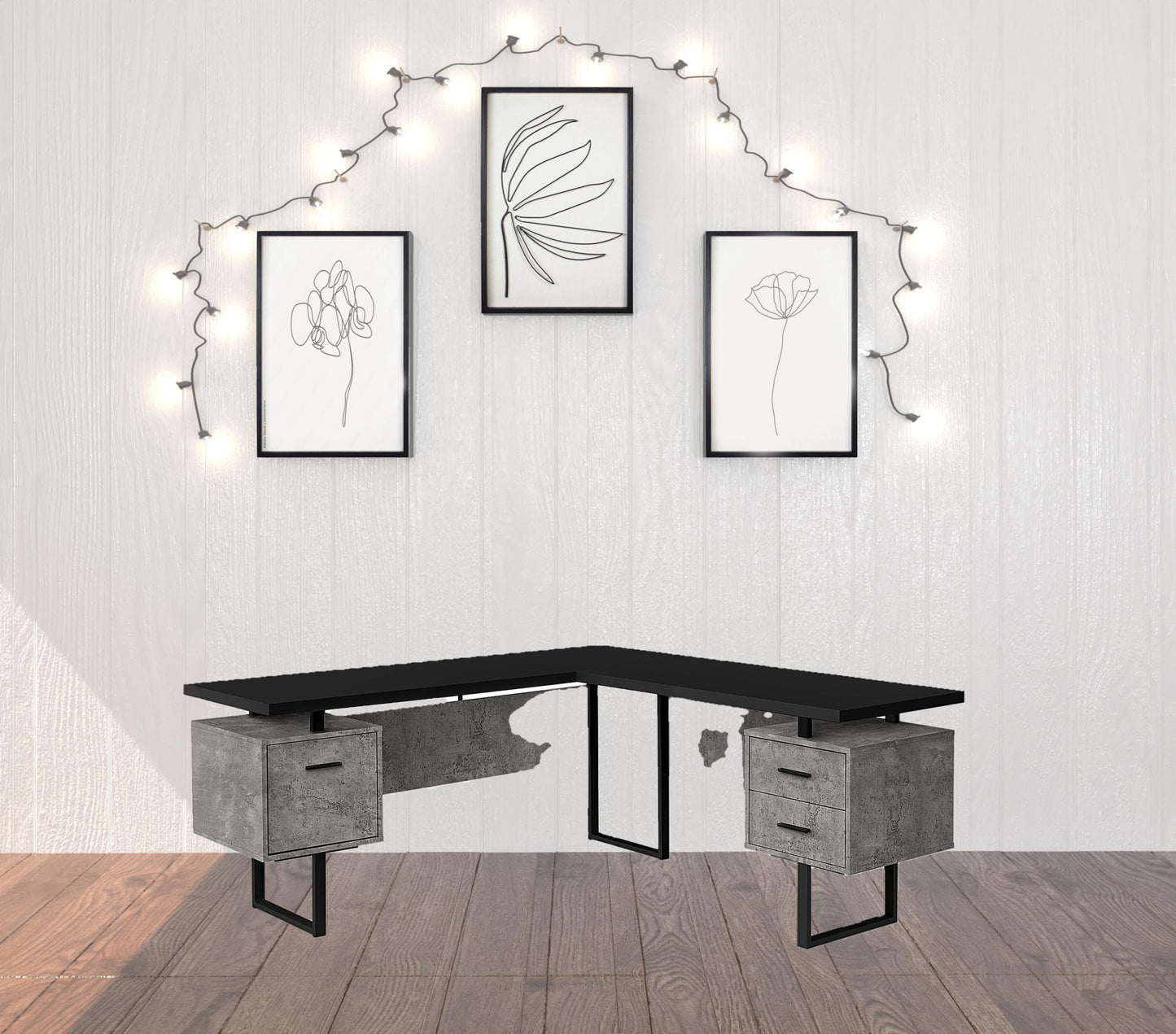 71" Black and Gray Faux L Shape Computer Desk