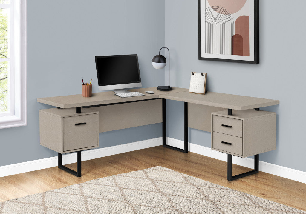 71" Taupe And Black L Shape Computer Desk