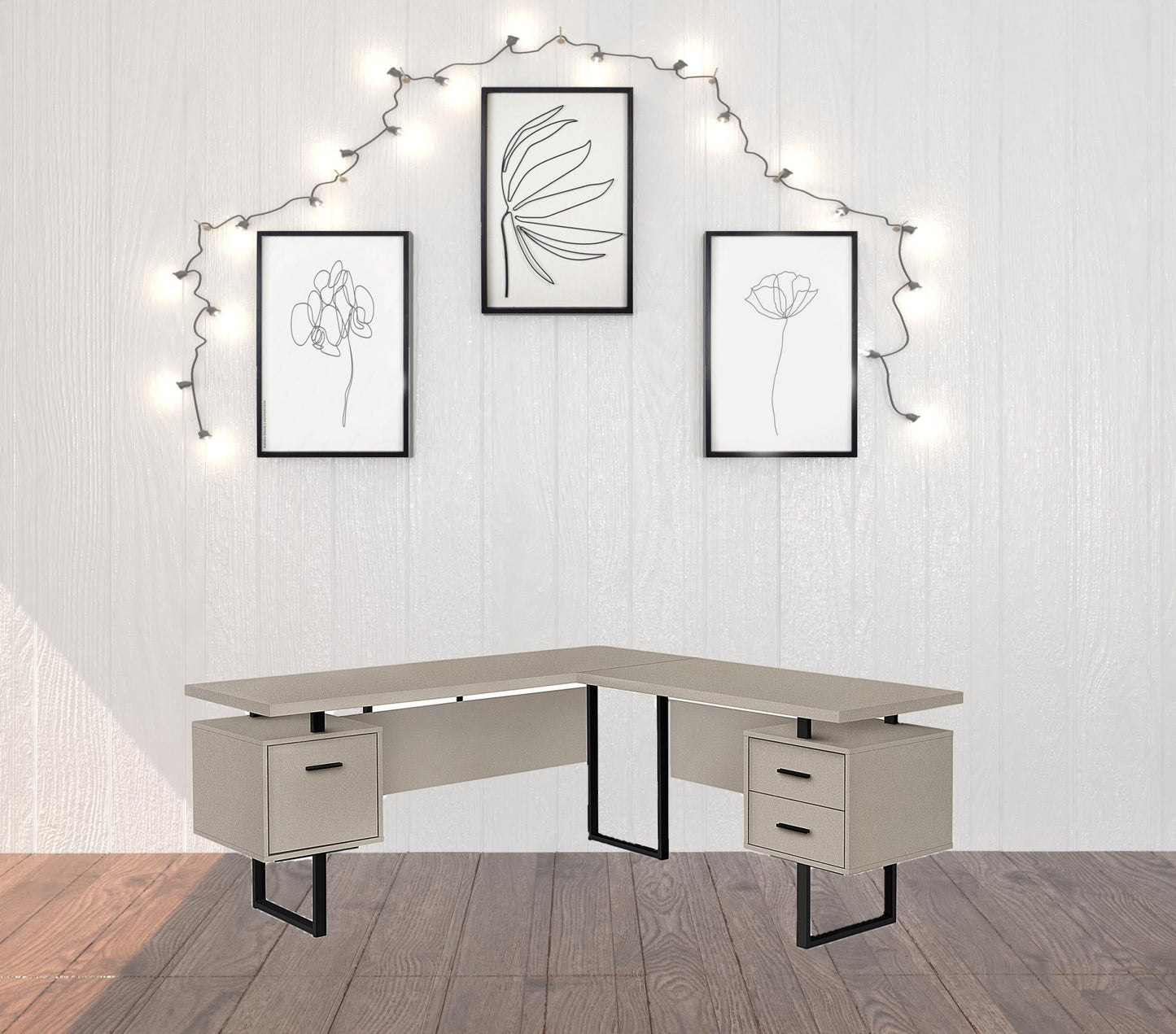 71" Taupe And Black L Shape Computer Desk