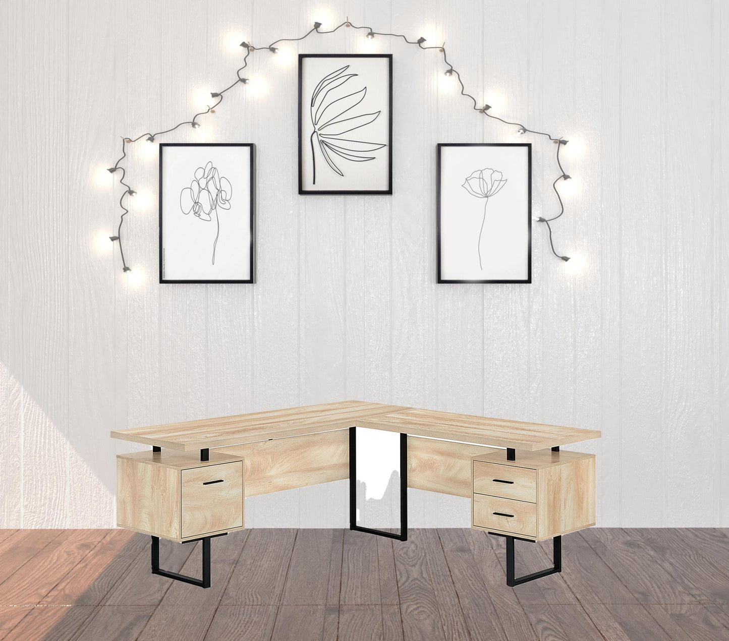 71" Natural And Black L Shape Computer Desk