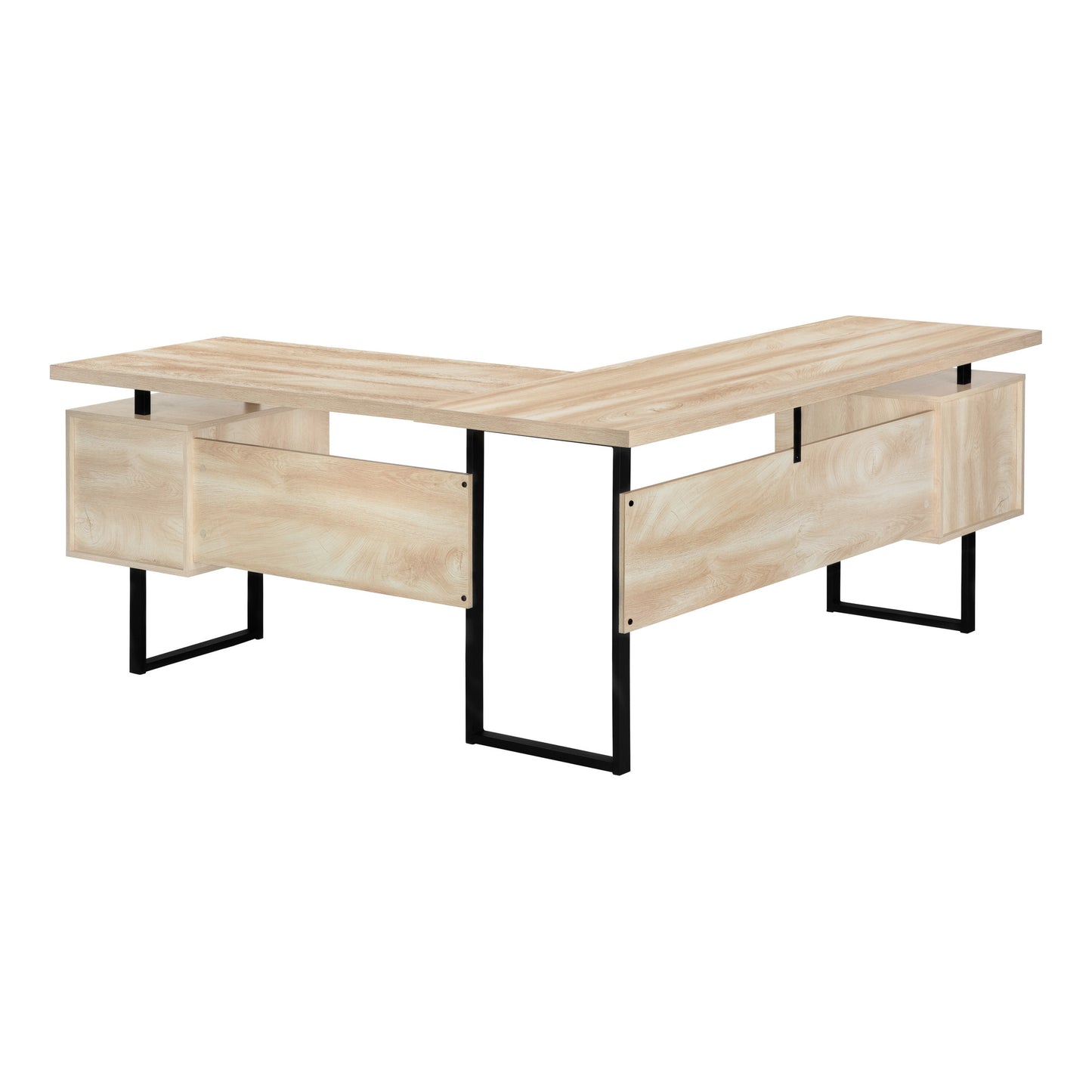 71" Natural And Black L Shape Computer Desk