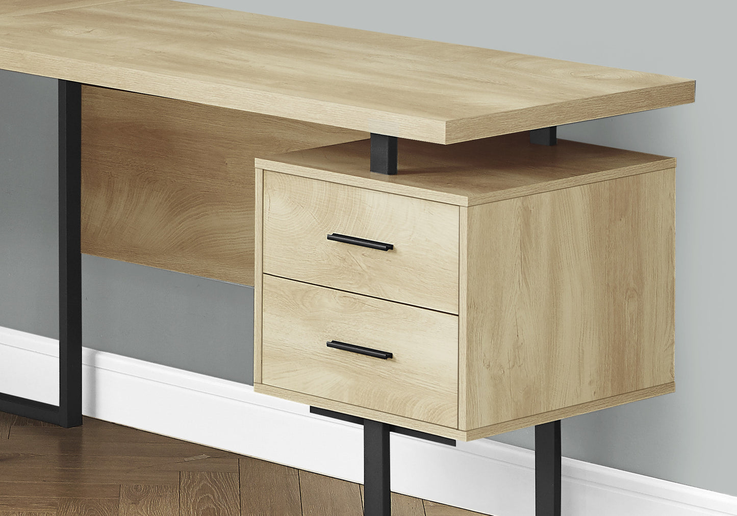 71" Natural And Black L Shape Computer Desk