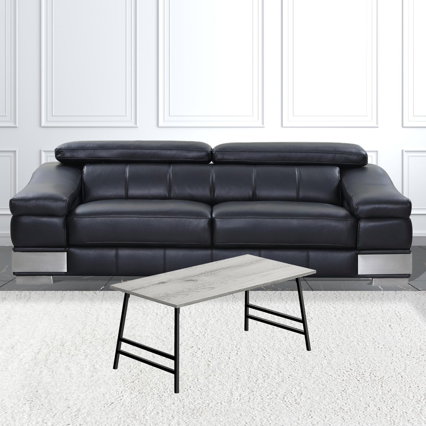 40" Grey And Black Rectangular Coffee Table