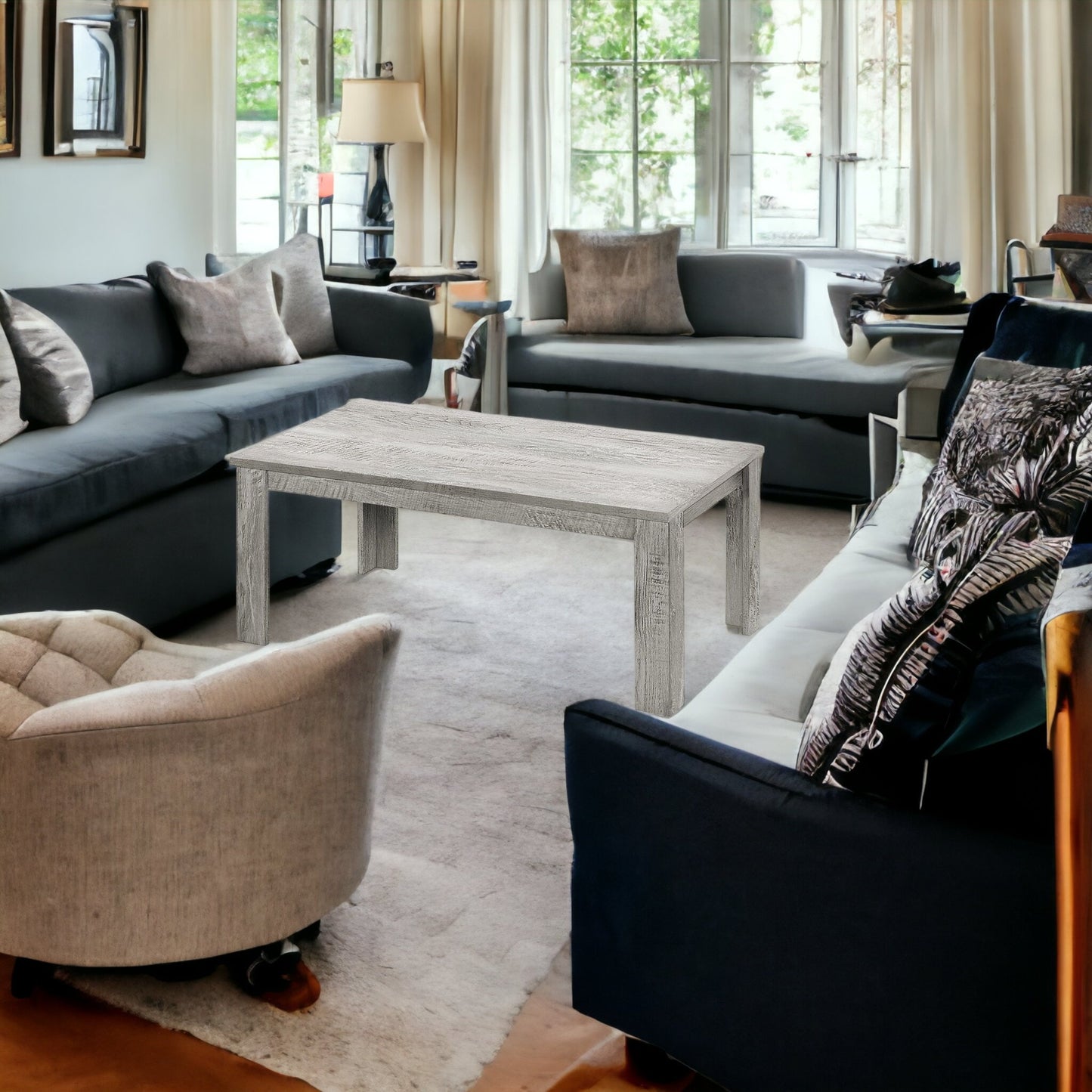 Set Of Three 44" Gray Rectangular Coffee Table