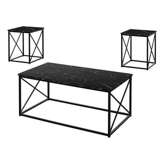 Set Of Three 42" Black Rectangular Coffee Table