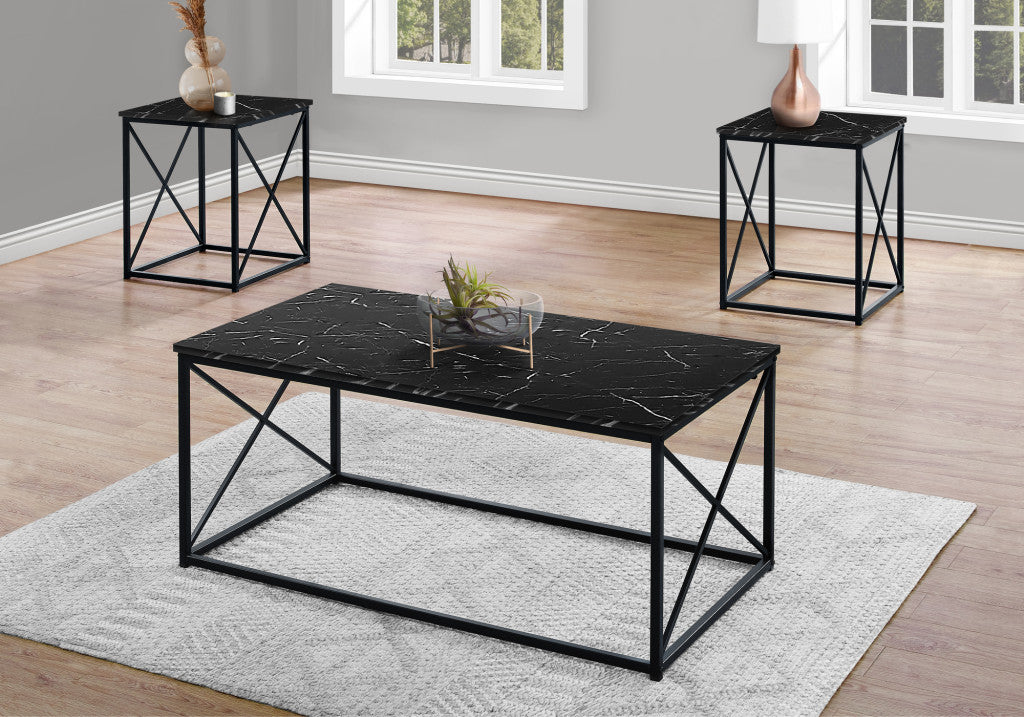 Set Of Three 42" Black Rectangular Coffee Table