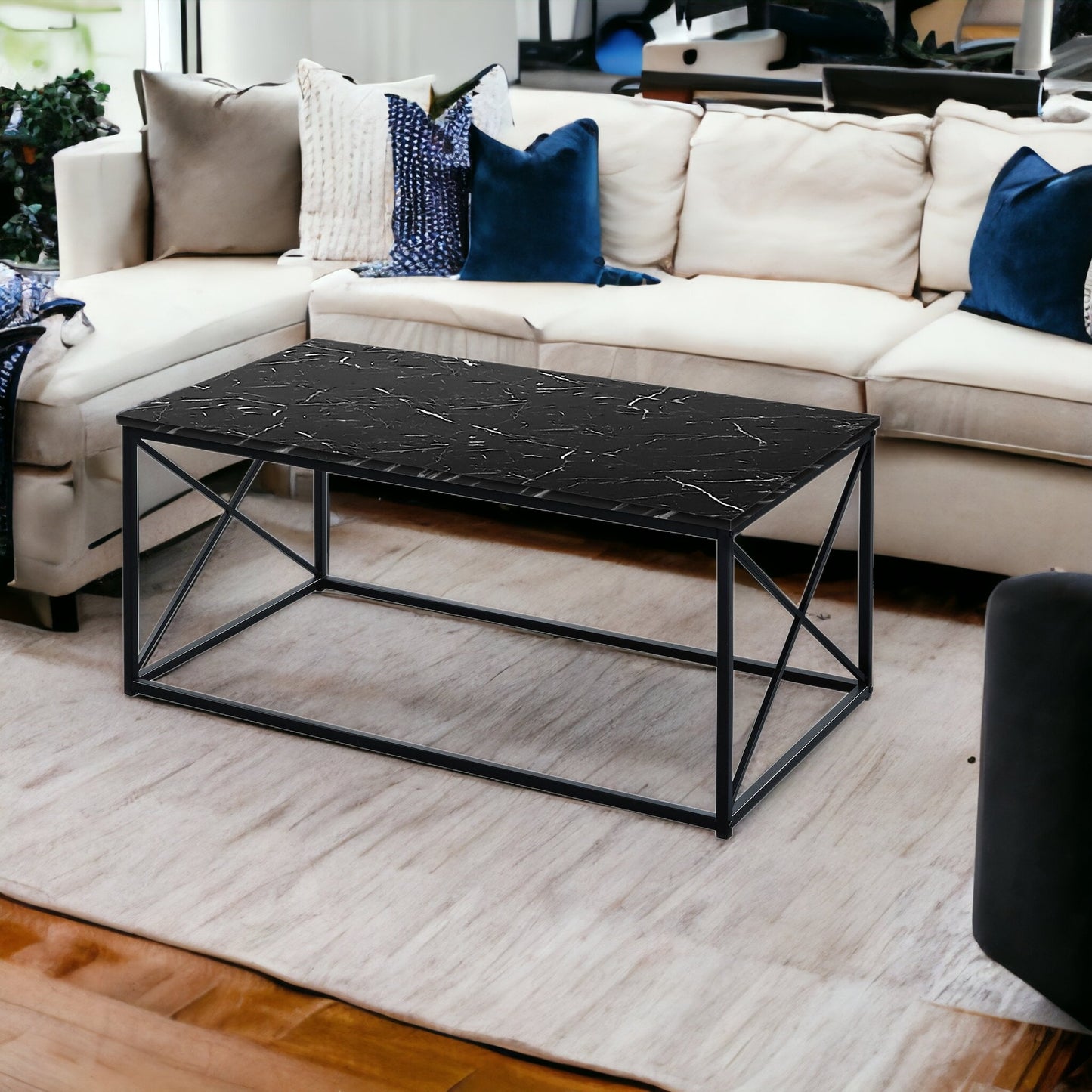 Set Of Three 42" Black Rectangular Coffee Table