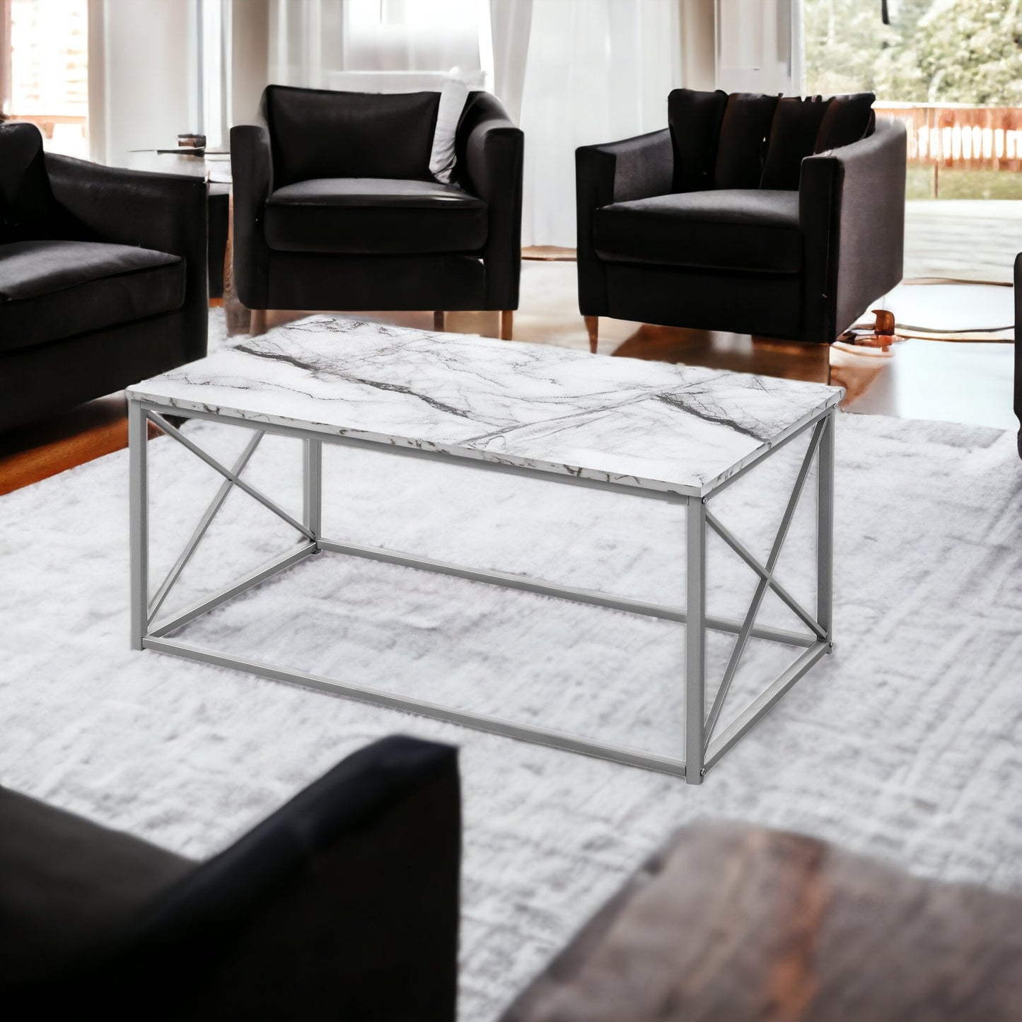 Set Of Three 42" White Rectangular Coffee Table