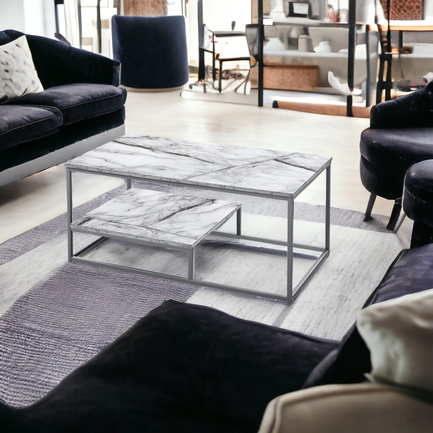Set Of Three 42" White Rectangular Coffee Table With Shelf