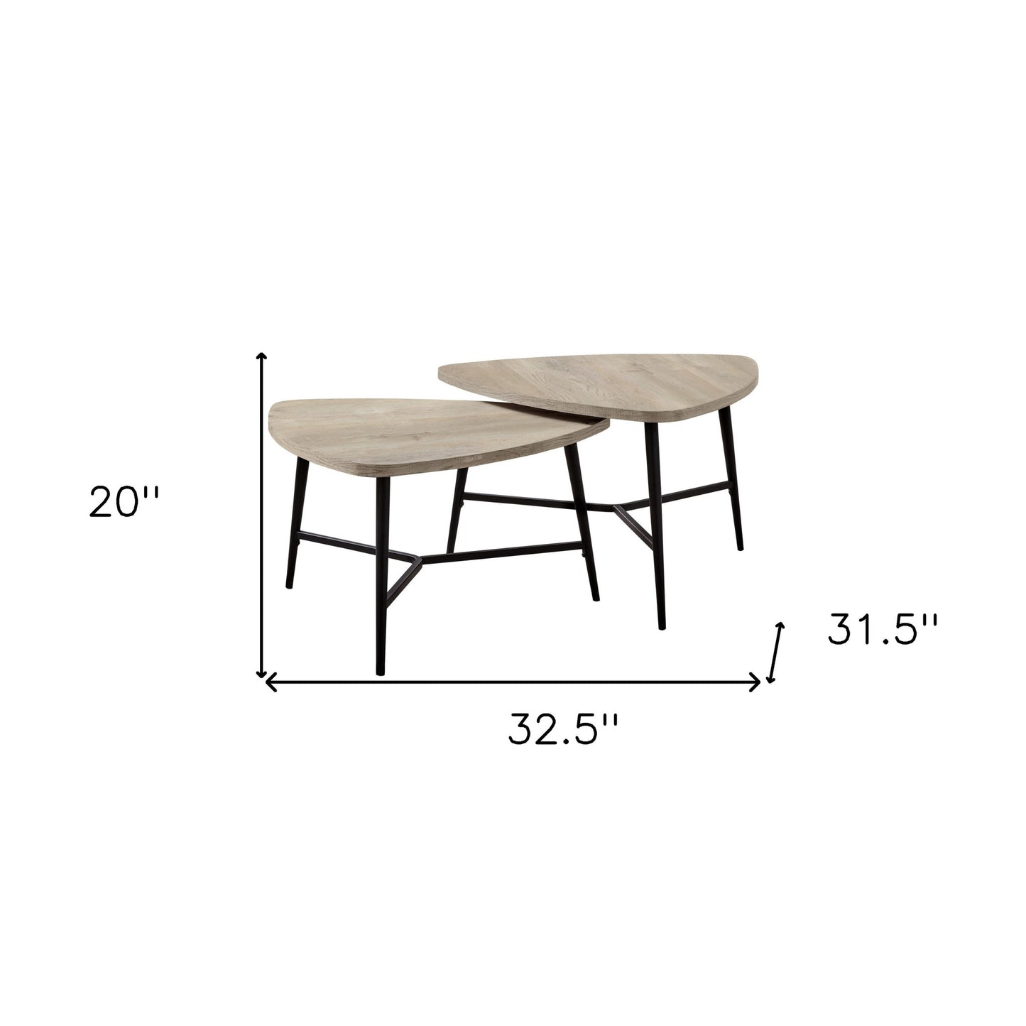 Set Of Two 33" Taupe And Black Triangle Nested Coffee Tables