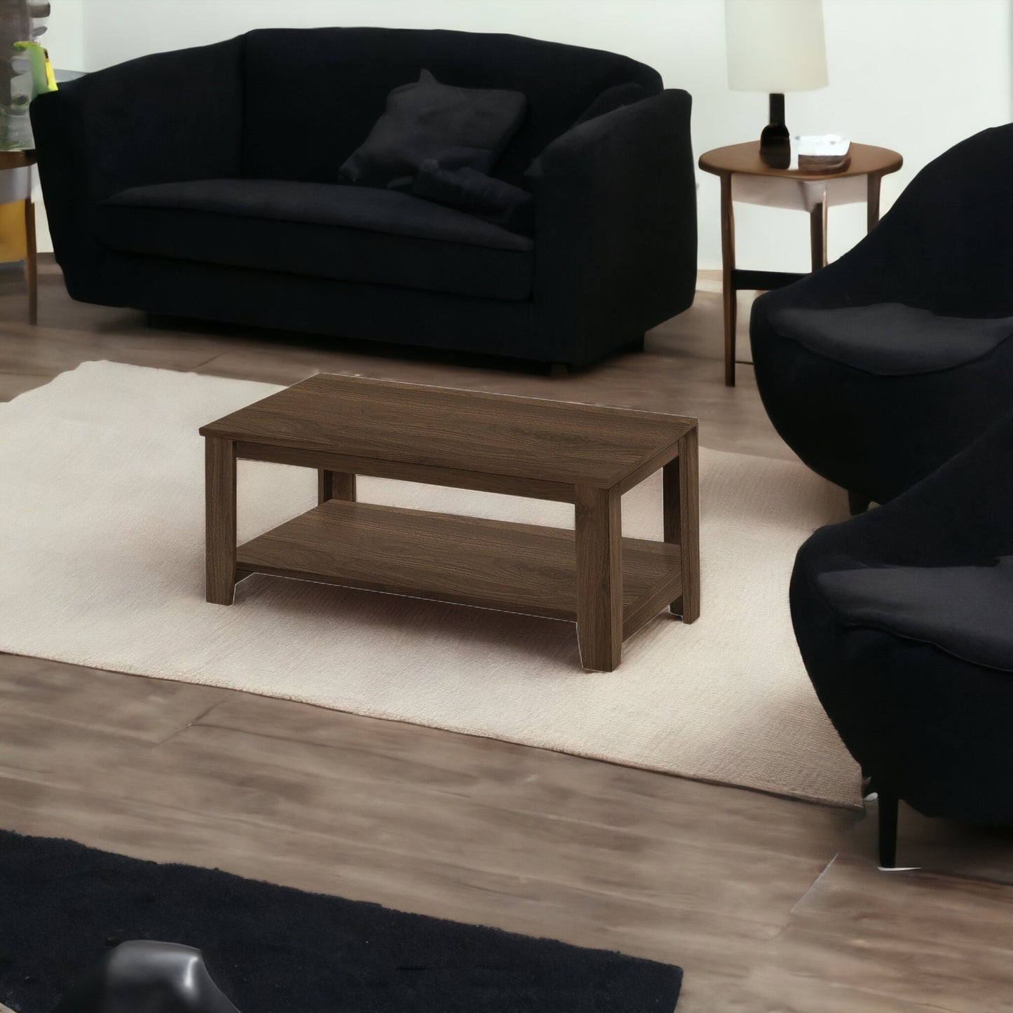 Set Of Three 42" Dark Brown Rectangular Coffee Table With Three Shelves