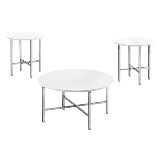 Set Of Three 36" White Round Coffee Table