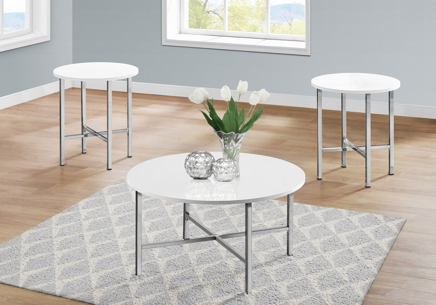 Set Of Three 36" White Round Coffee Table