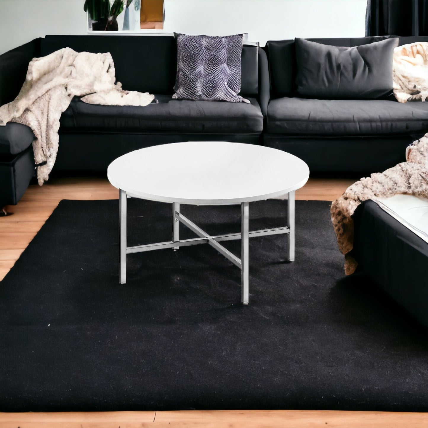 Set Of Three 36" White Round Coffee Table