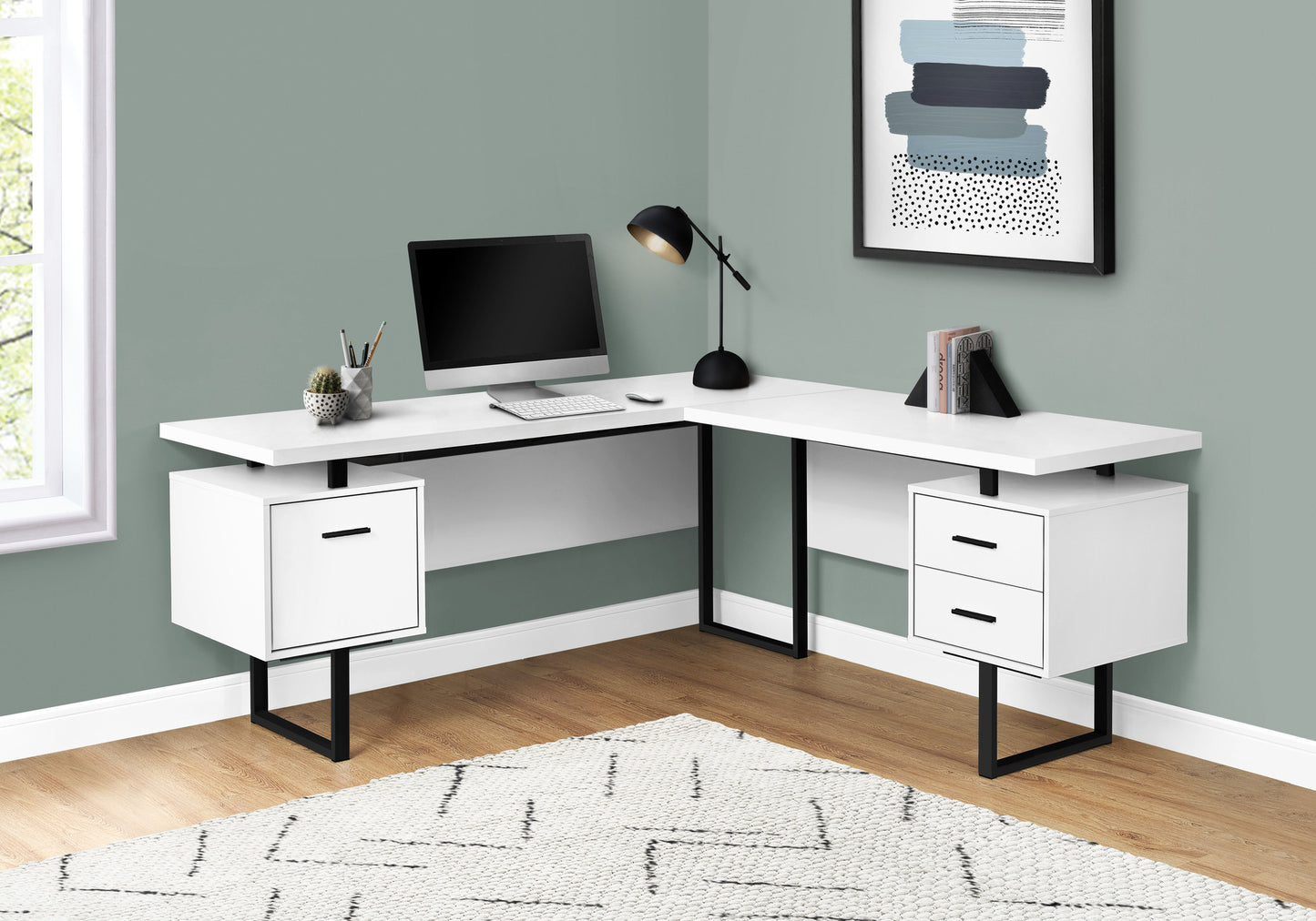 71" White And Black L Shape Computer Desk