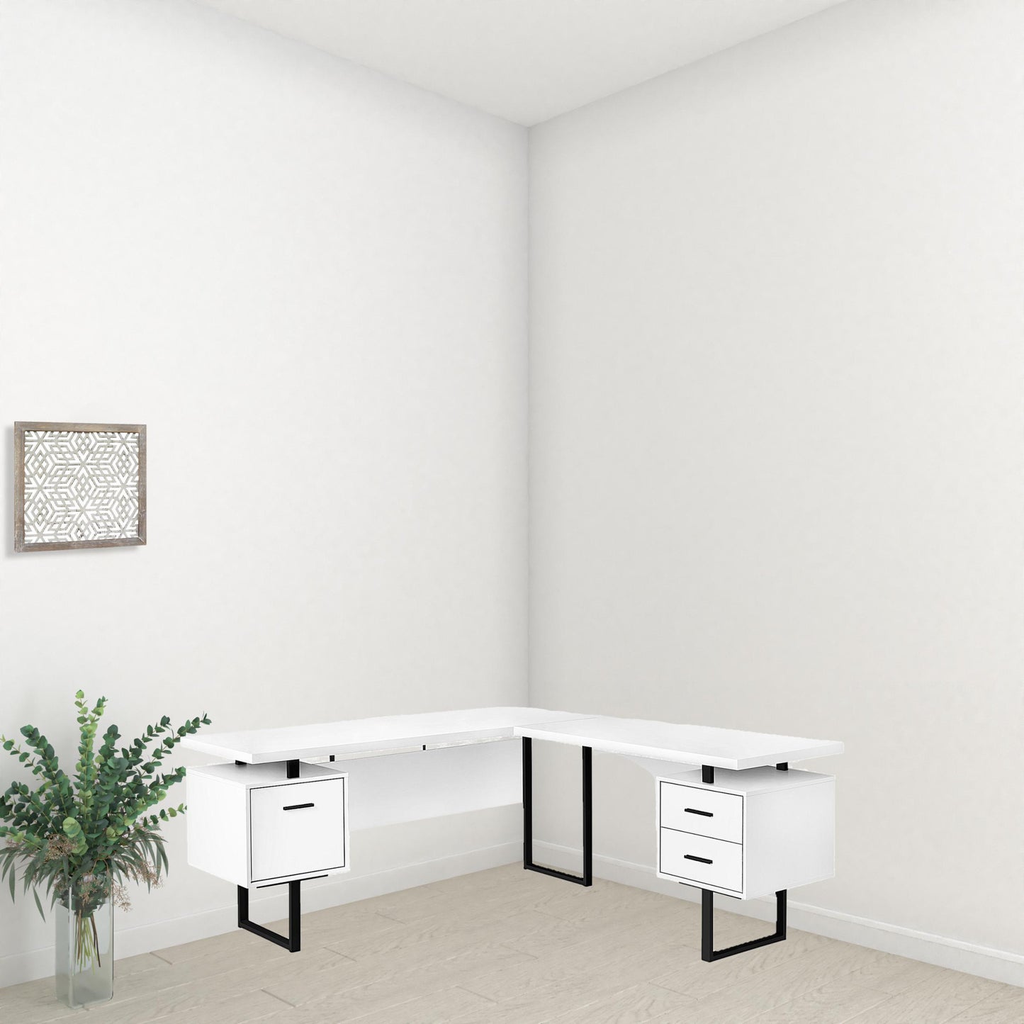 71" White And Black L Shape Computer Desk