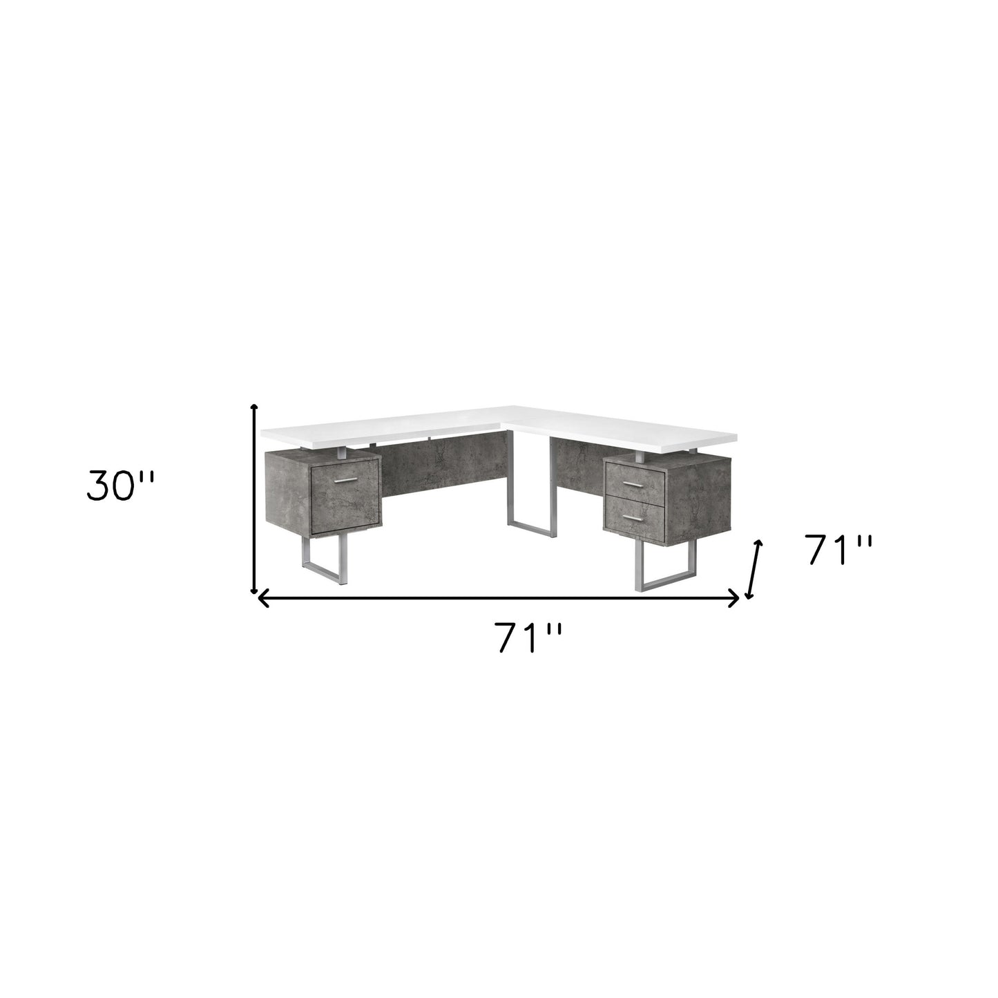 71" White And Gray L Shape Computer Desk