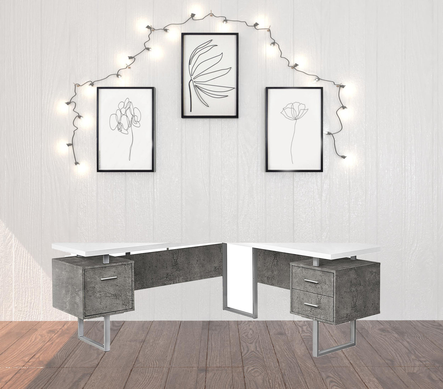 71" White And Gray L Shape Computer Desk