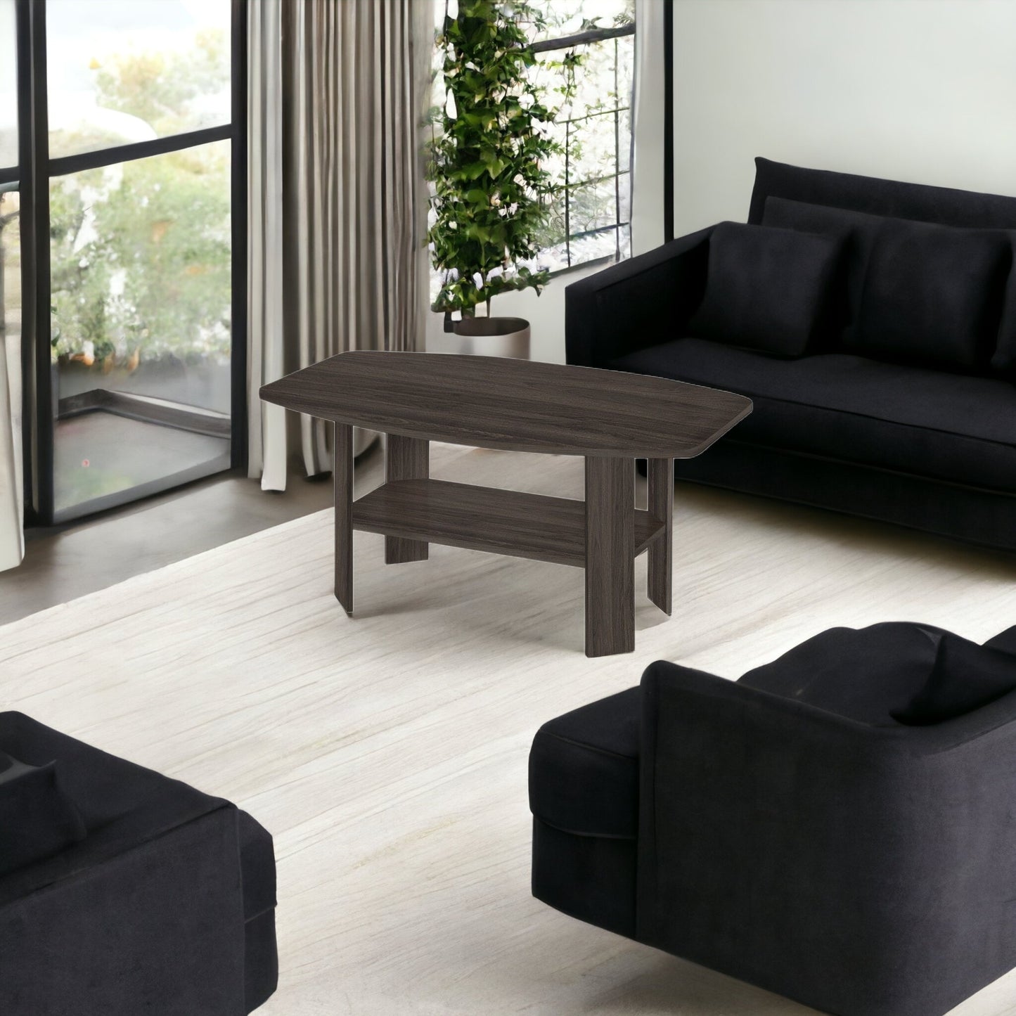 Set Of Three 36" Oak Rectangular Coffee Table With Three Shelves
