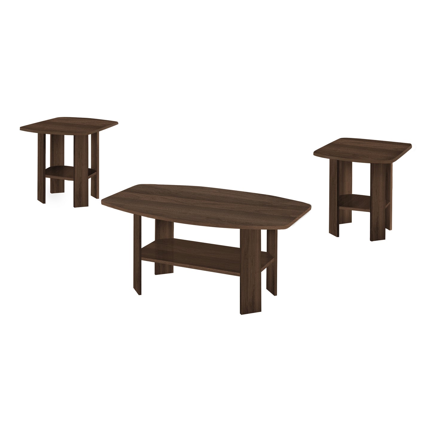 Set Of Three 36" Dark Walnut Rectangular Coffee Table With Three Shelves