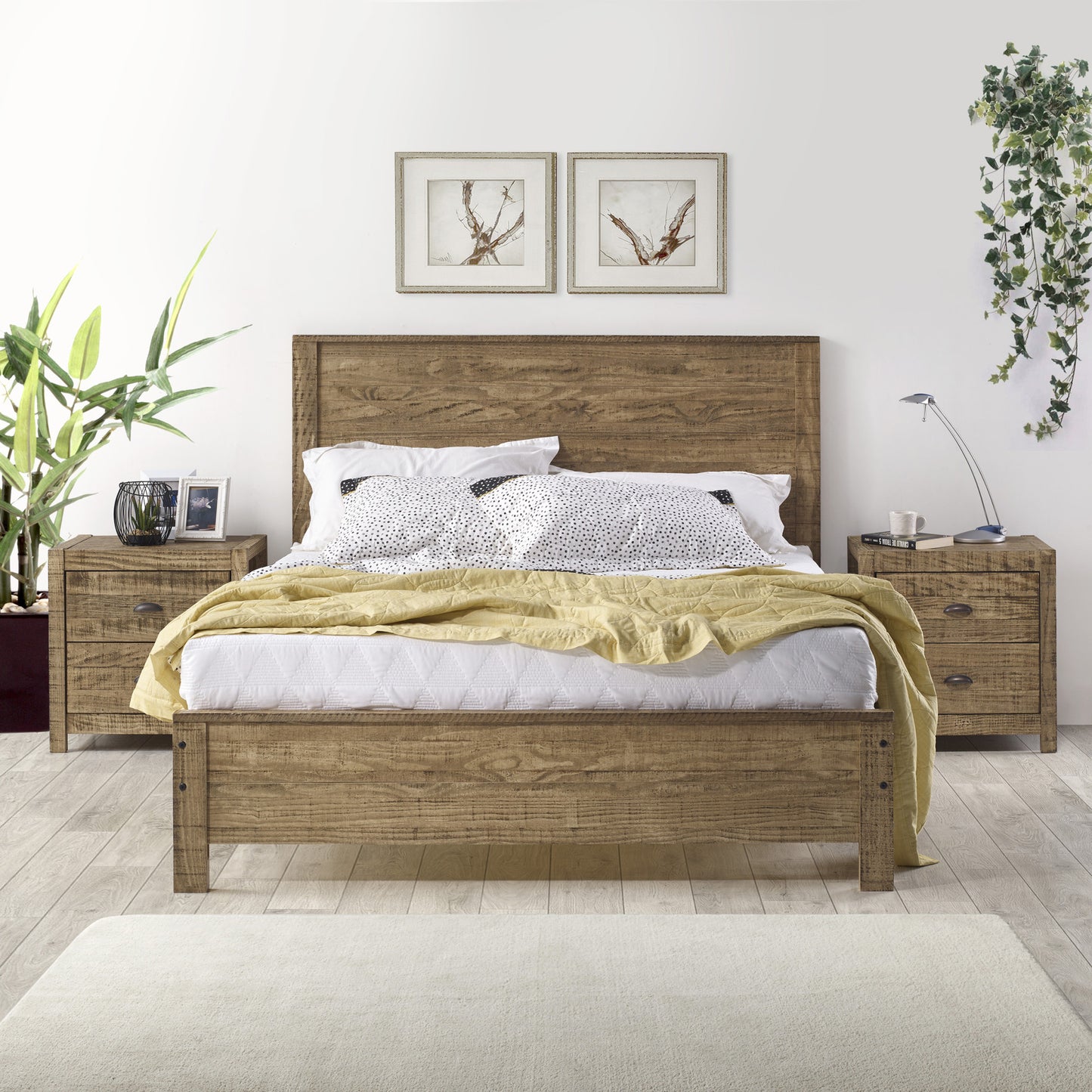 Walnut Brown Solid Wood Queen Bed Frame